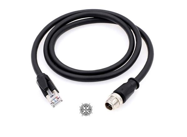 M12連接器4芯8芯轉（zhuǎn）RJ45網絡水晶頭傳感器五類屏（píng）蔽線A-D型防水插頭